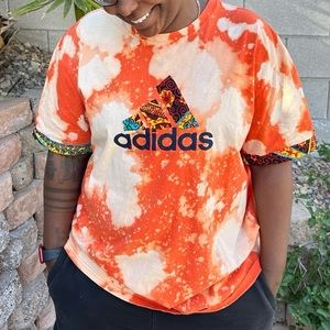 Reworked patchwork bleach dye tshirt - Ankara fabric - XL